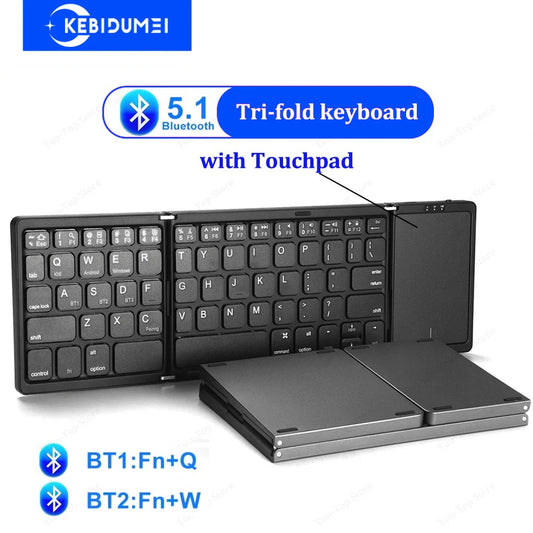 💻🔗 3-Folding Bluetooth Keyboard με Touchpad – Πτυσσόμενο, Επαναφορτιζόμενο, Συμβατό με Windows, Android & iOS! Μικρό σε μέγεθος – Μεγάλο σε δυνατότητες! ✨
