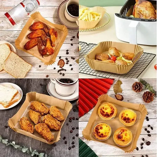🍟🧾 50pcs Air Fryer Paper Liners – Μαγείρεμα Χωρίς Λάδια & Καθάρισμα! 🧾🍟 Parchment Wood Pulp | Waterproof | Oil-Proof | Baking & Steaming Accessories