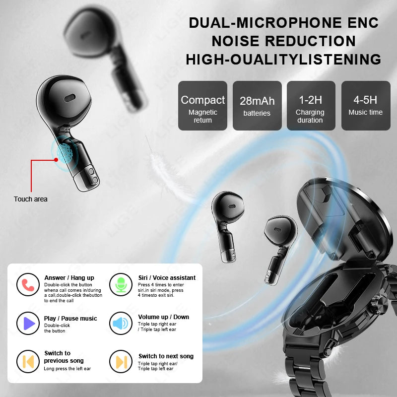 ⌚ LIGE 2-σε-1 Smart Watch με Ενσωματωμένα Bluetooth Ακουστικά TWS | NFC, Καρδιακός Ρυθμός, Οξυγόνο, Κλήσεις & Fitness Tracker