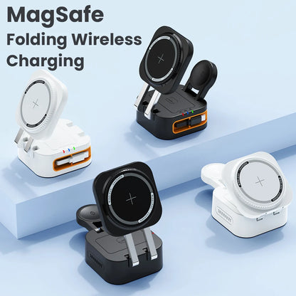 3-in-1 Portable 15W MagSafe Wireless Charging Cradle με Αναδιπλούμενο Καλώδιο