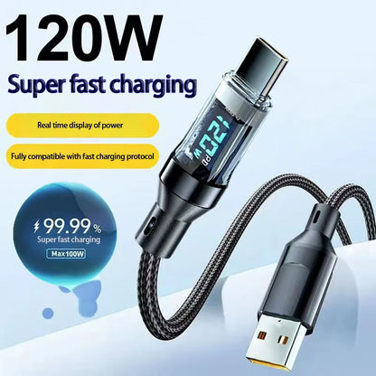 ⚡🔌 120W USB to Type-C / 100W Type-C to Type-C Fast Charging Cable με LED Display 🎯