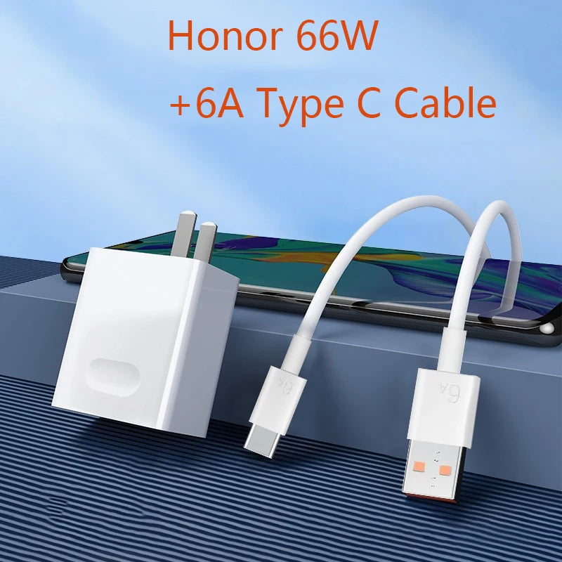 ⚡🔌 Honor 66W SuperCharge Plug 🚀 (EU/US + 6A USB-C Cable)