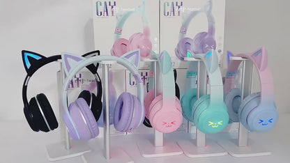 🎧 Ασύρματα Ακουστικά Cat Ear RGB – LS Original Bluetooth 5.3 Headset | Με Μικρόφωνο, LED Φωτισμό & Ενσύρματη/Ασύρματη Λειτουργία