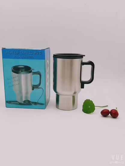 🚗 12V Car Heated Mug 450ml | Θερμαινόμενο Θερμός Αυτοκινήτου από Ανοξείδωτο Ατσάλι με Καπάκι & Φορτιστή Αναπτήρα
