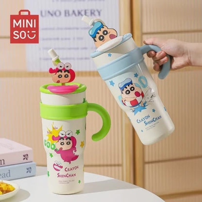 🥤✨ MINISO Crayon Shin-chan Θερμός με Καλαμάκι | Ανοξείδωτο Καρτούν Παγουρίνο Μεγάλης Χωρητικότητας 🎨🐻