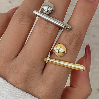 💫 Creative Irregular Geometric Ball Open Ring – Ρυθμιζόμενο Unisex Δαχτυλίδι με Μοντέρνο Punk Στυλ | Gold Color Line Design