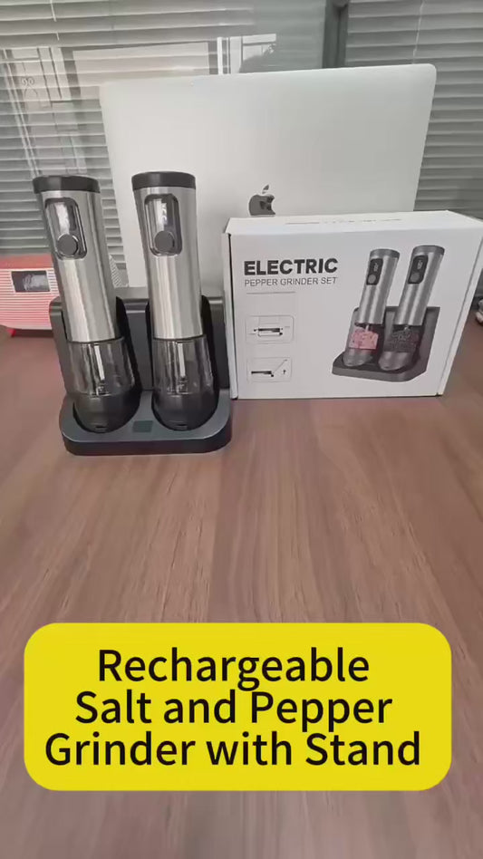 🧂✨ Ηλεκτρικός Αυτόματος Μύλος Αλατιού & Πιπεριού – Σετ με Επαναφορτιζόμενη Βάση & LED Ένδειξη ✨🧂